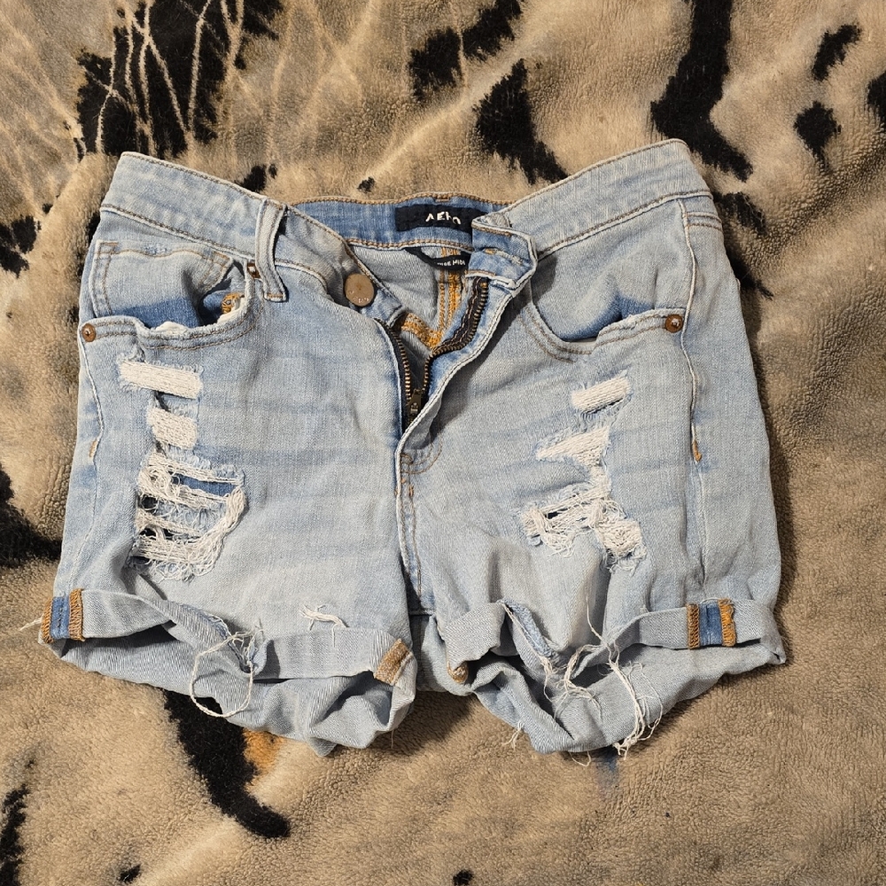 AC/DC Blue Jean Shorts Distressed Denim